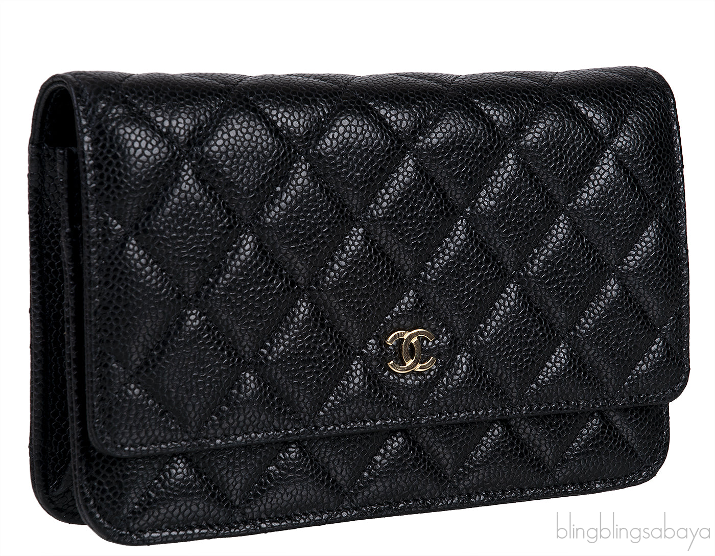 Black Quilted Caviar WOC Wallet on Chain