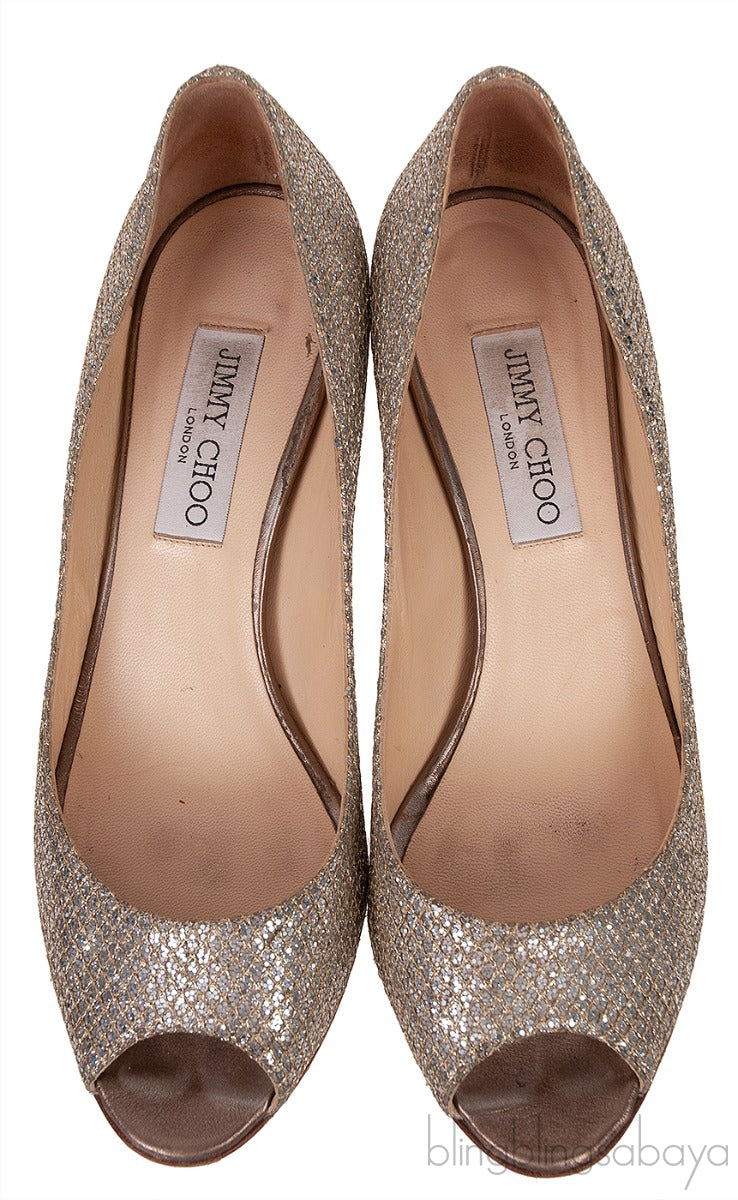 Silver Glittery Peep Toe Pump