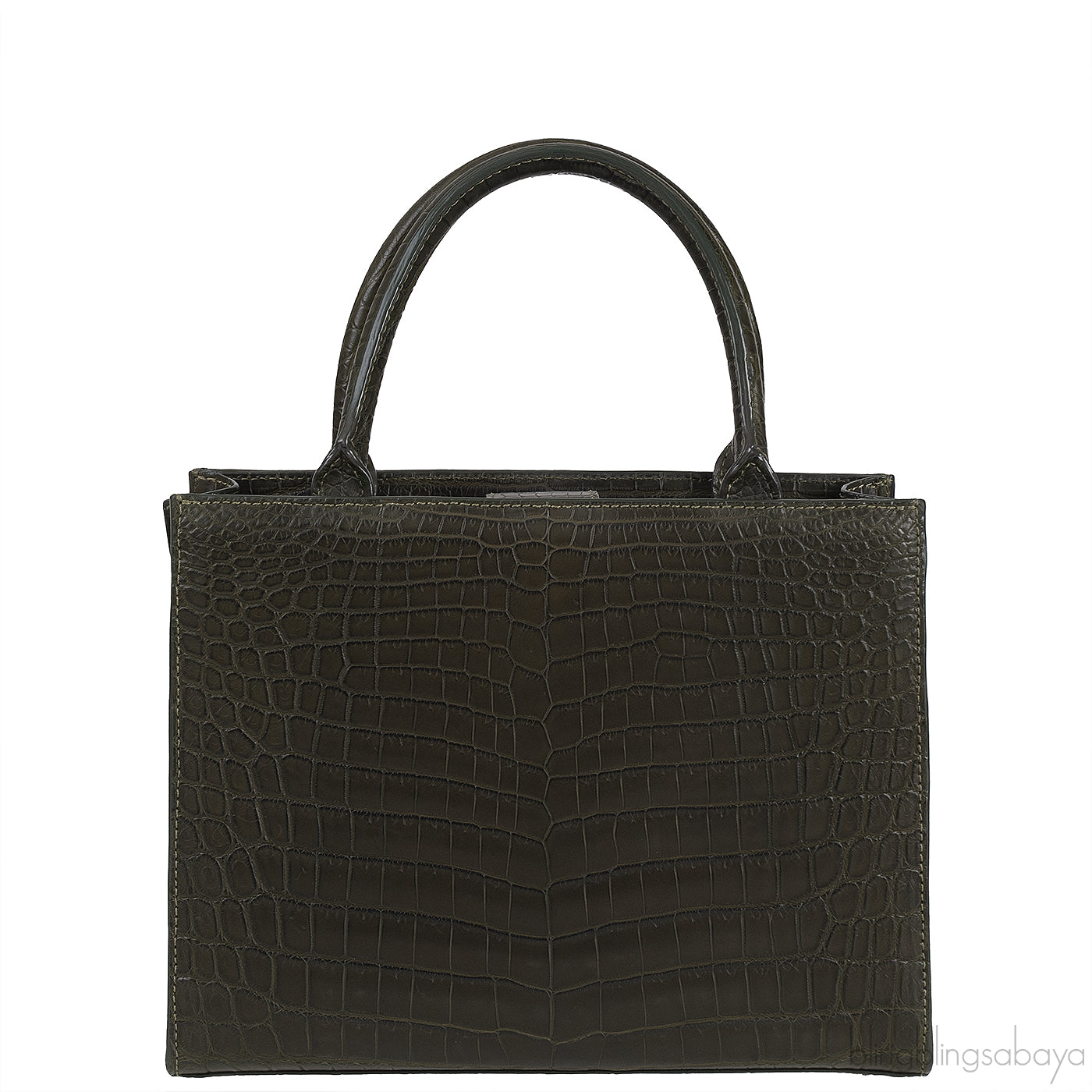 Moss Green Crocodile Top Handle Bag