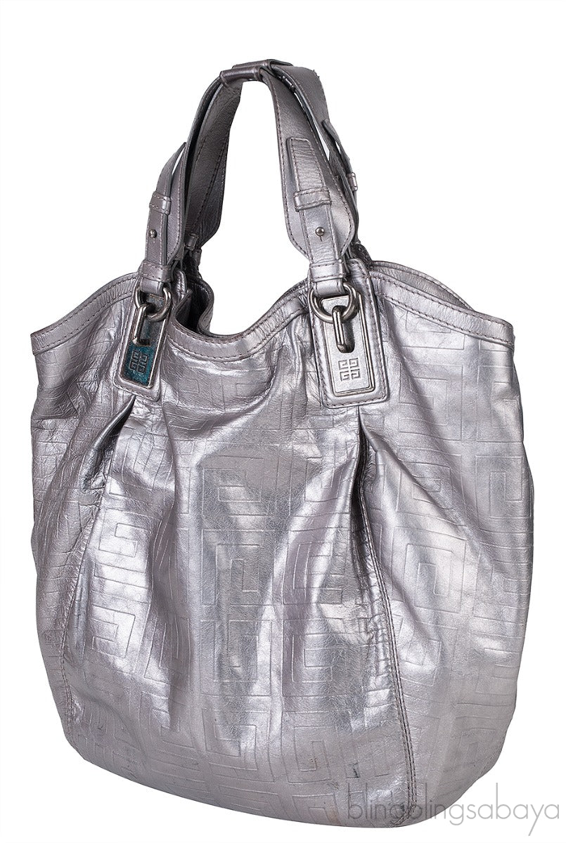 Givenchy Metallic Grey GG Leather Hobo Bag