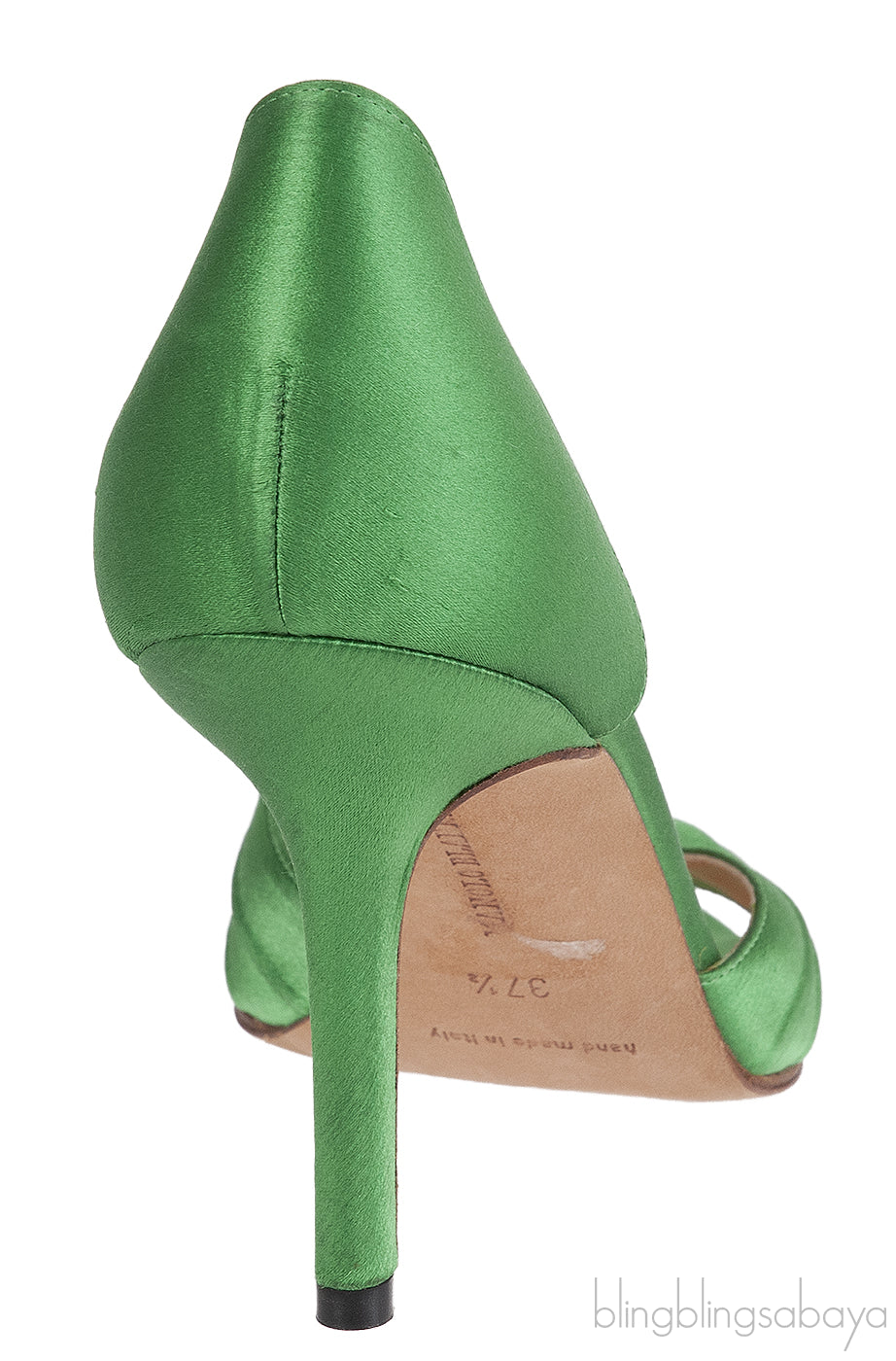 Manolo Blahnik Sedaraby Green Satin Crystal Pump
