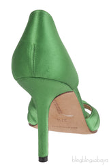Manolo Blahnik Sedaraby Green Satin Crystal Pump
