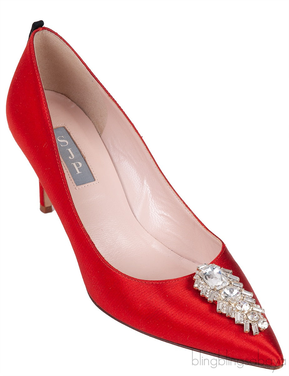 Sarah Jessica Parker Red Satin Crystal Embellished Heels