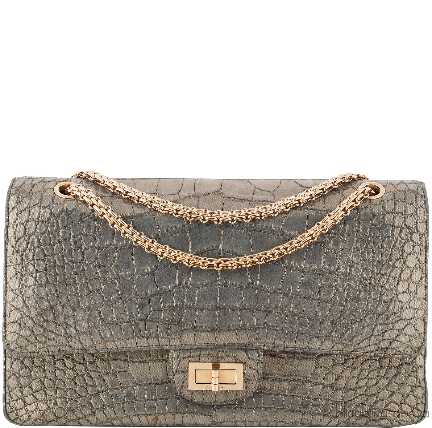 Metallic Gold Crocodile Flap Bag