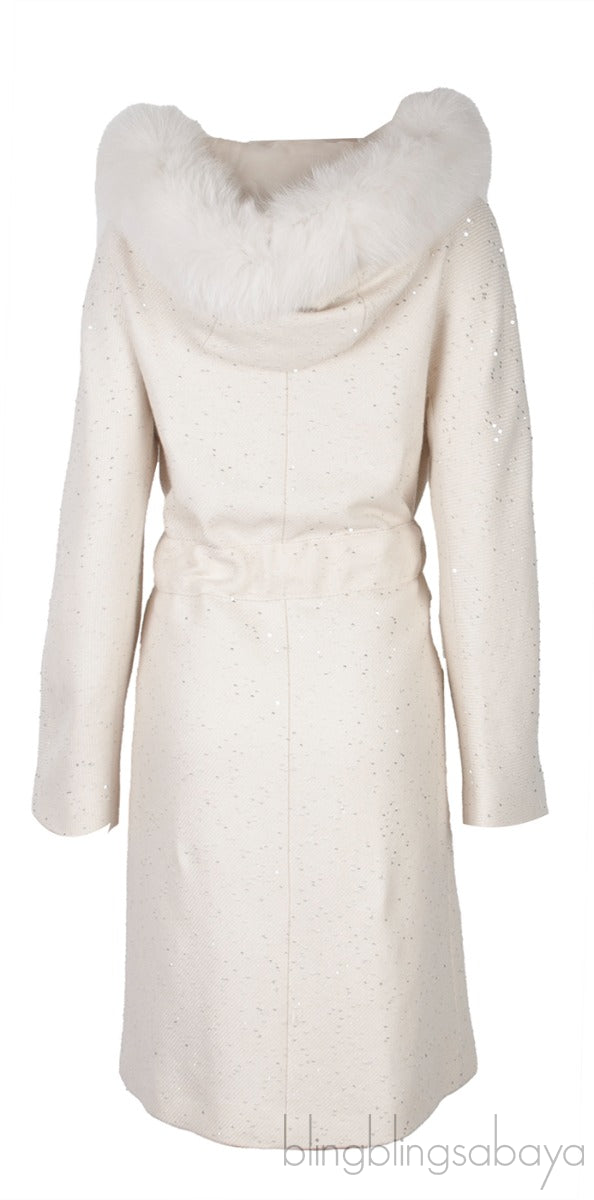 White Sequin Embellished Coat