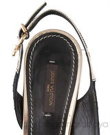 Gold Leather Black Fabric Slingback