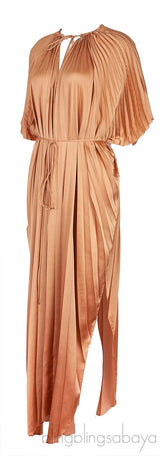 Gold Plissé Pleated Dress