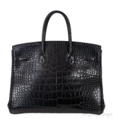Birkin 35 Black Matte Alligator Crocodile PHW