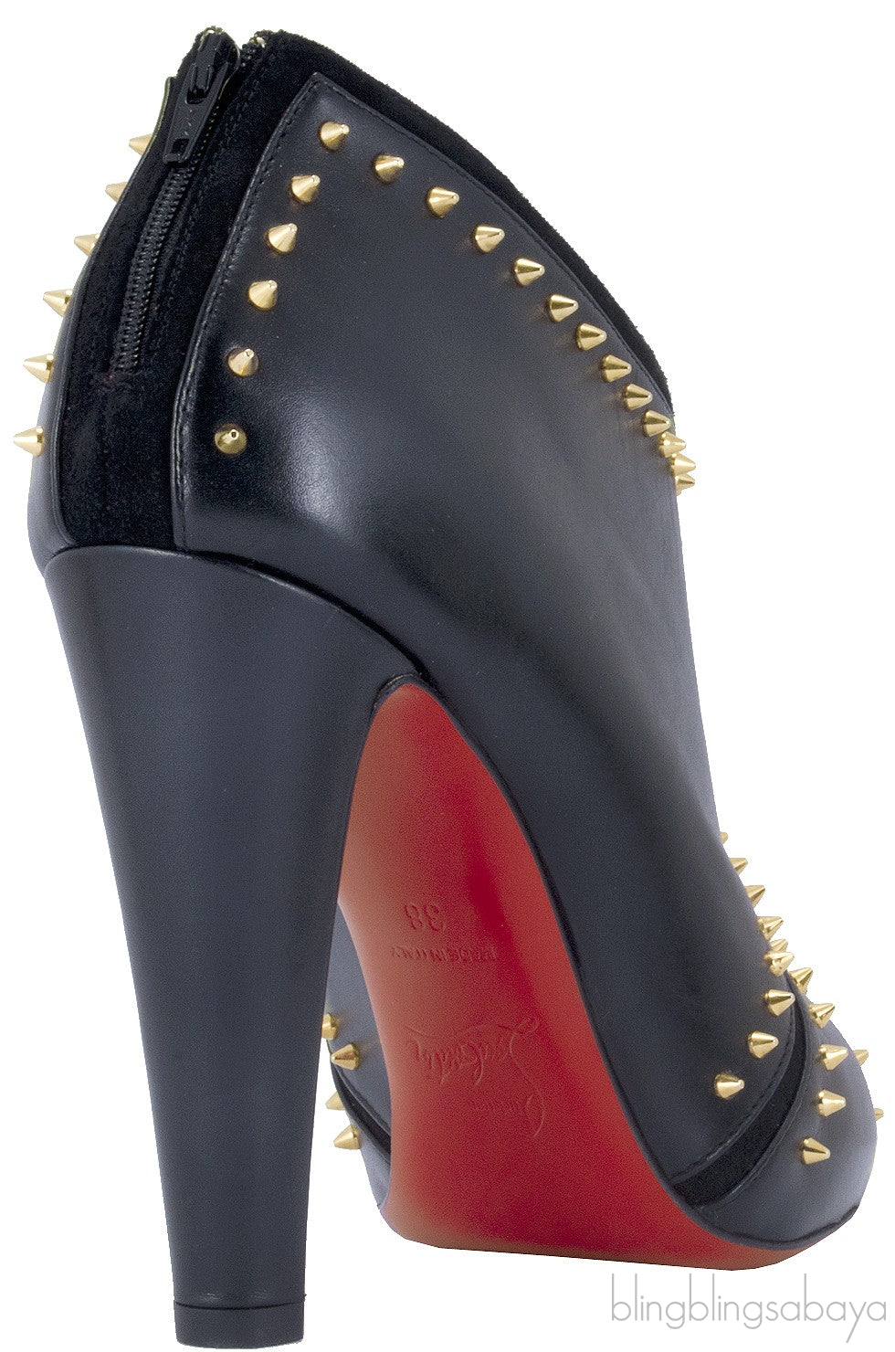 Black Studded Leather Peep Toe Boots