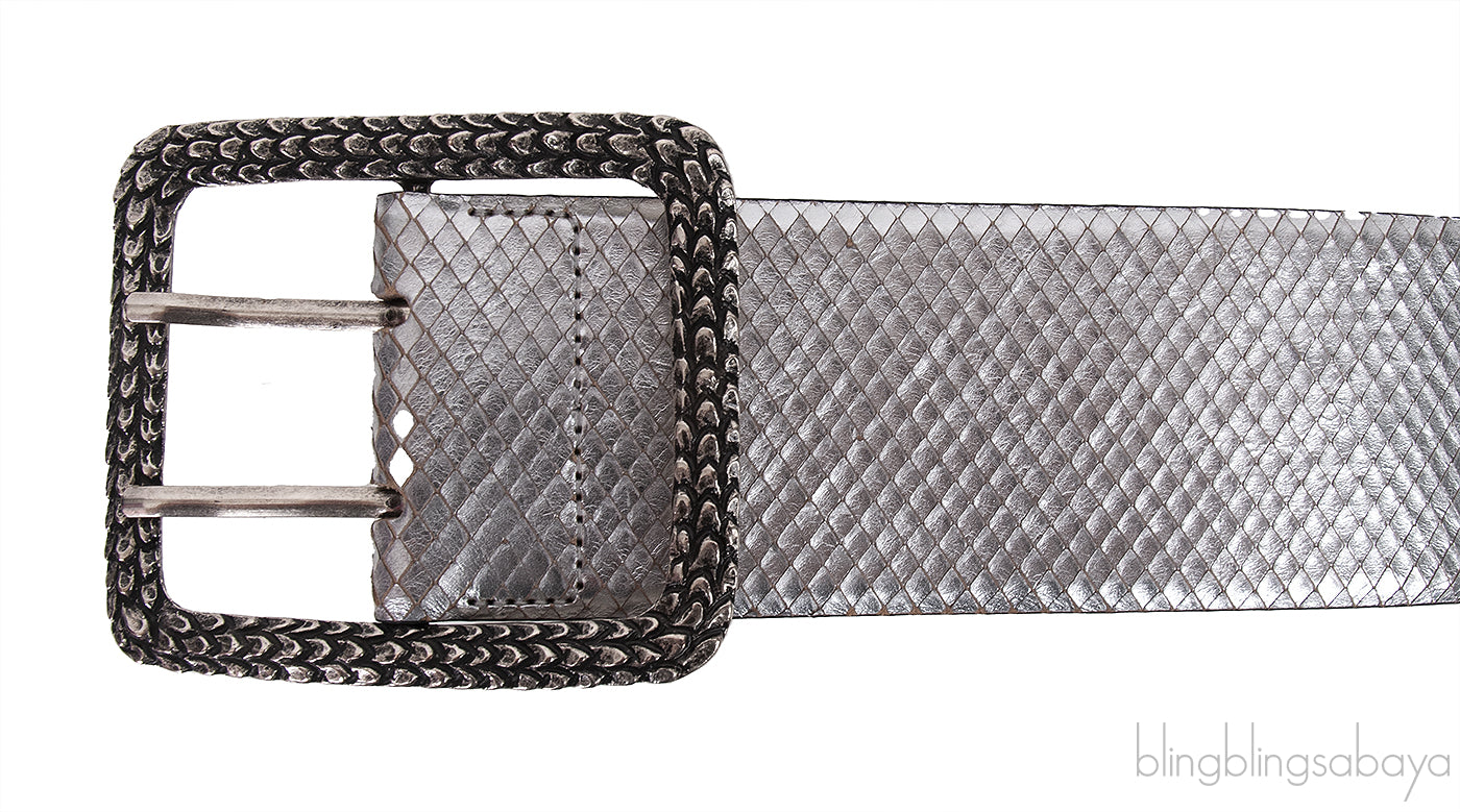 Silver Snake Effect Wide Belt