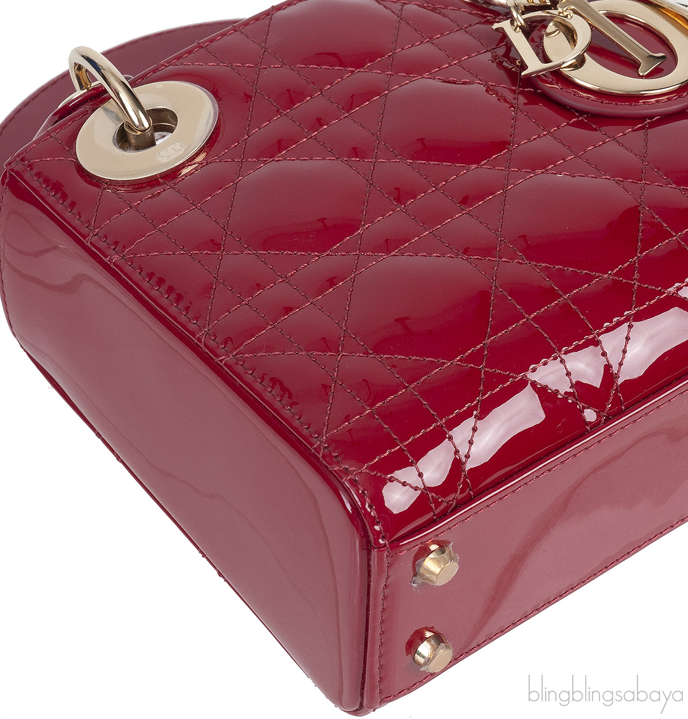 Christian Dior Lady Dior Mini Red Patent Quilted Leather GHW