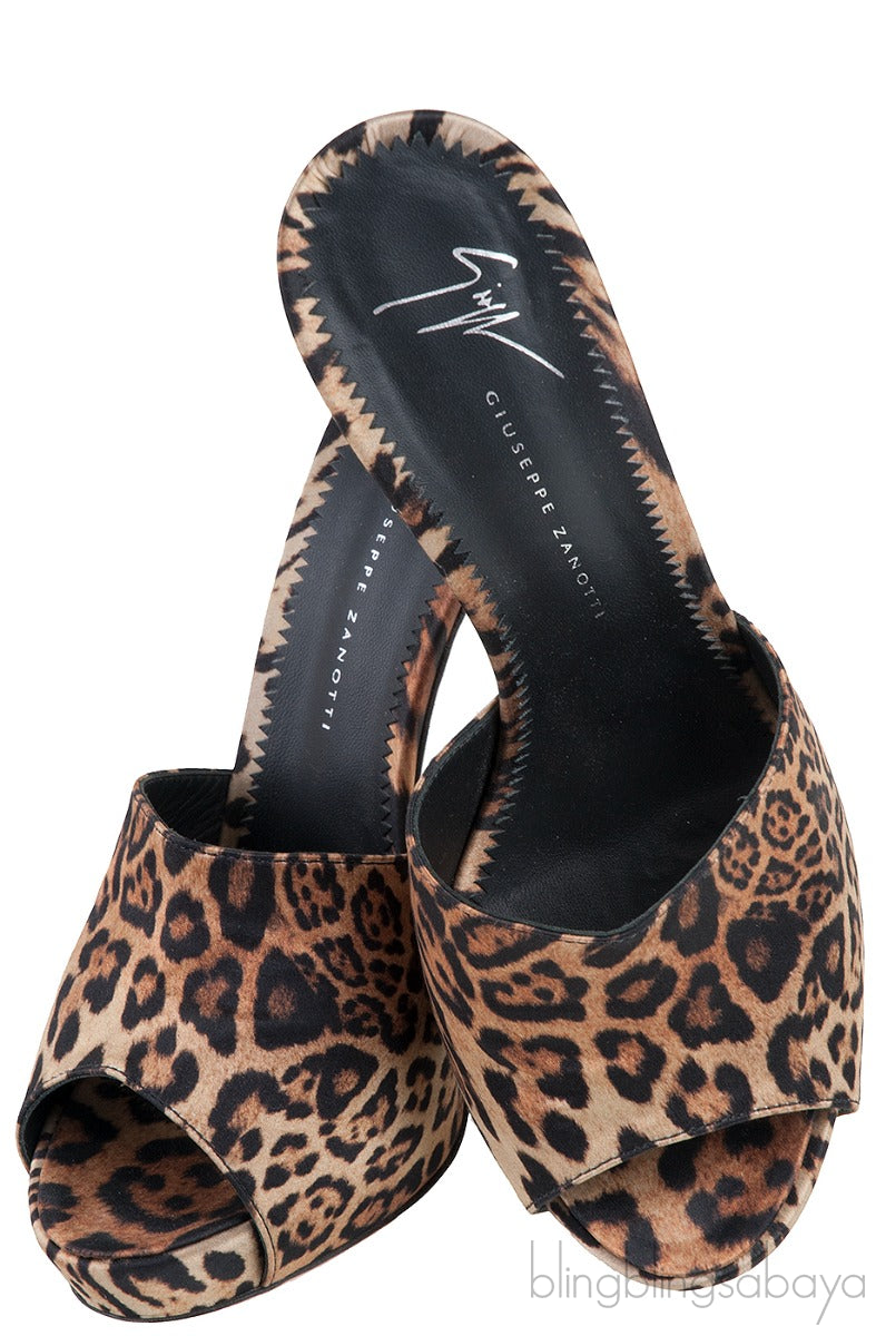 Giuseppe Zanotti Leopard Print Satin Mule Slides