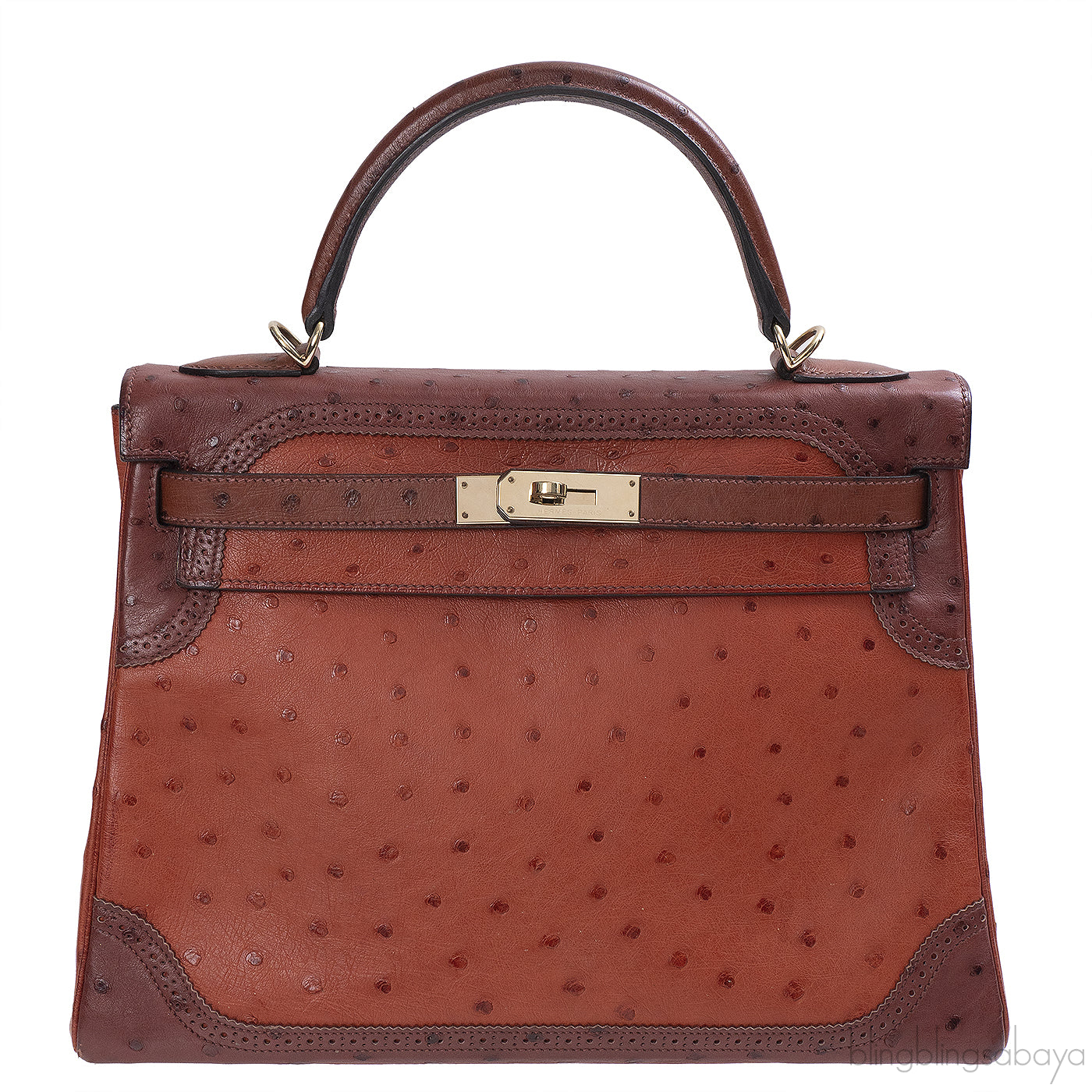 Hermes Kelly 32 Ghillies Rouge H Sunset and Brique Ostrich Bag
