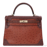 Hermes Kelly 32 Ghillies Rouge H Sunset and Brique Ostrich Bag