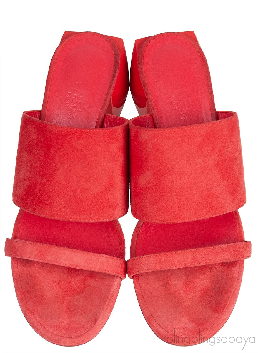 Hermes Suede Red Coral Sandals