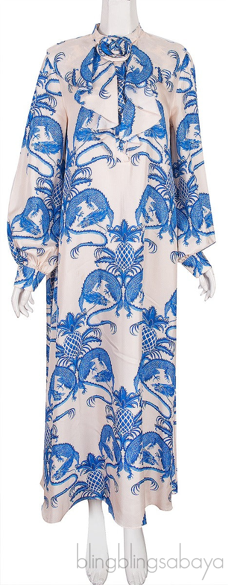 Ruffled Printed Silk Satin Twill Dress