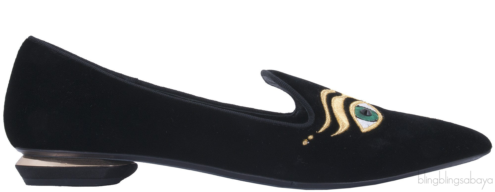 Eye Pointed Toe Velvet Flat
