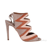 Tri-color Suede Peep Toe Sandals