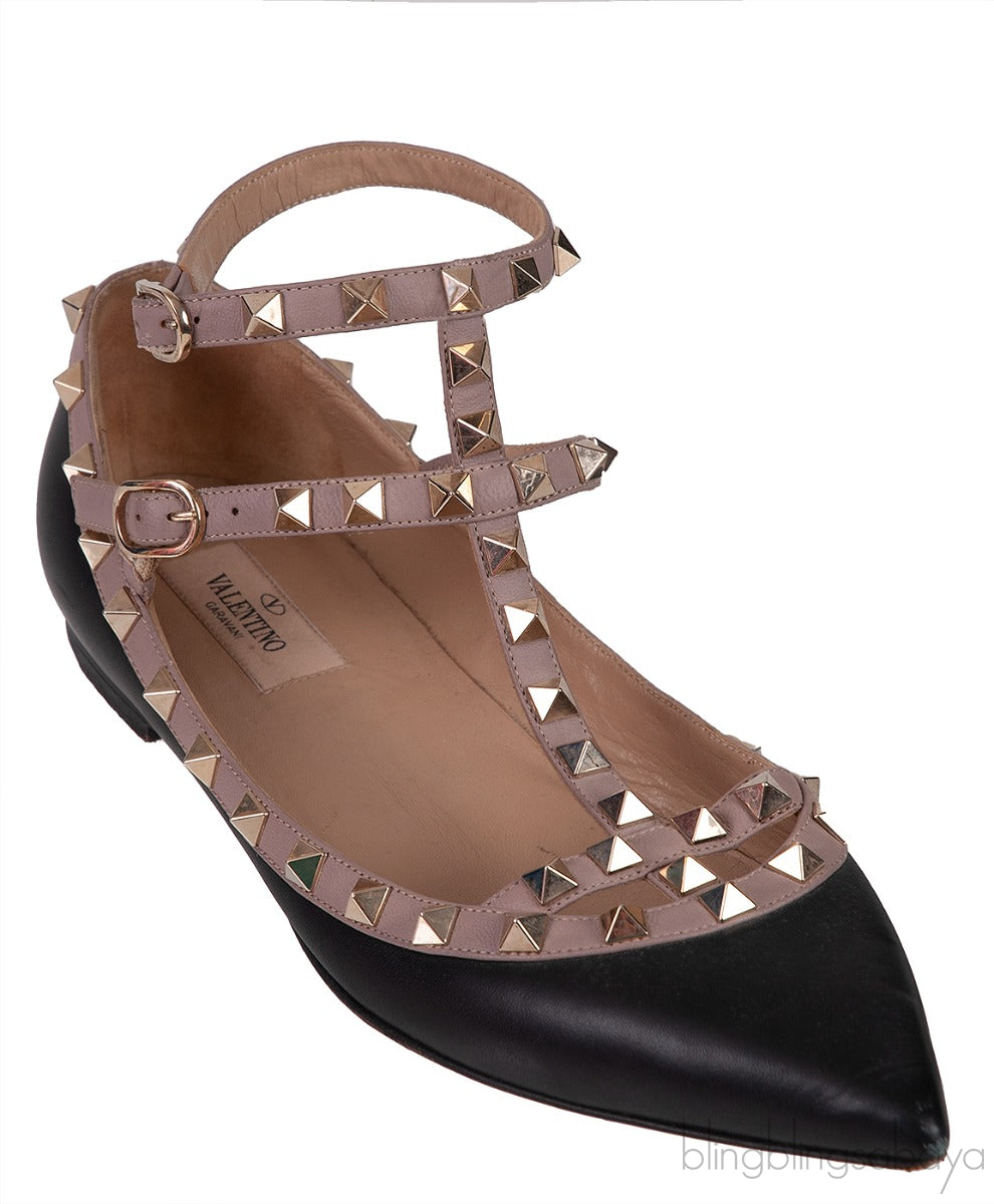 Black Matte Rockstud Flat Ballerina