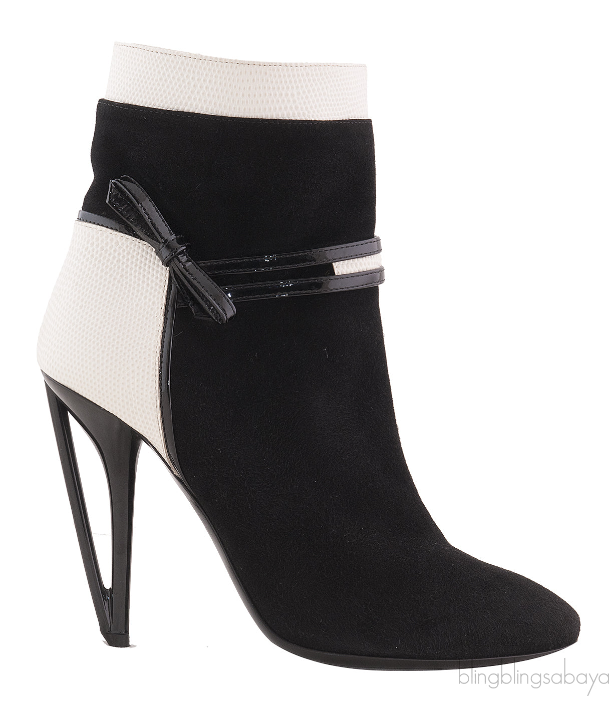 Black Suede Lizard Print Ankle Boots