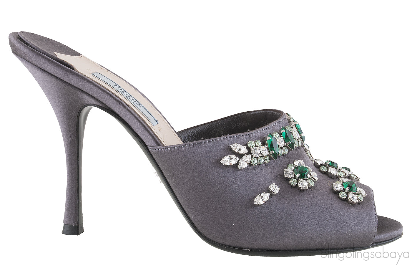 Grey Floral Crystal Slip on Sandals