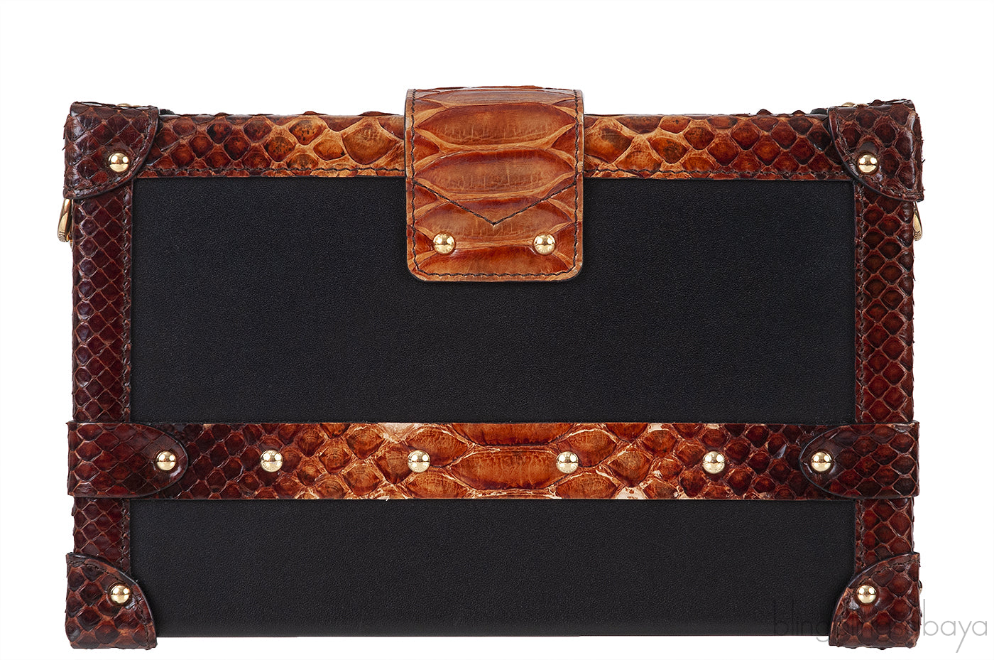 Black Leather Python Trim Petite Malle