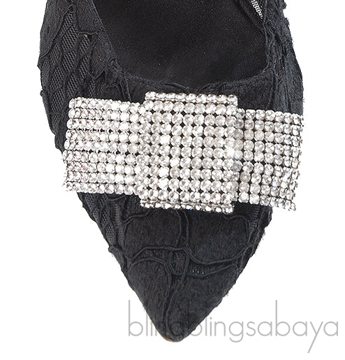 Dolce & Gabbana Black Lace Crystal Bow Heels