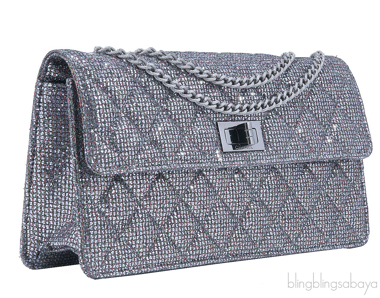 2.55 Silver Quilted Glitter Flap Bag