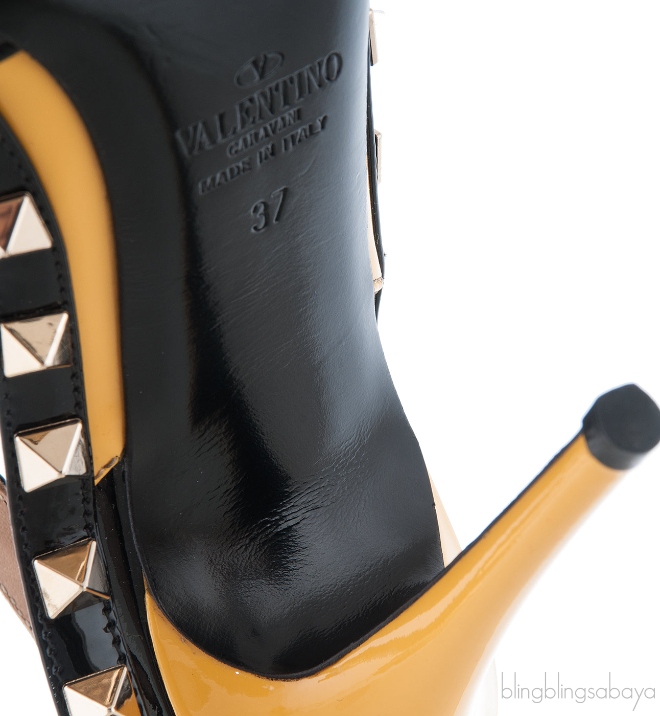 Yellow & Black Patent Rockstuds Heels