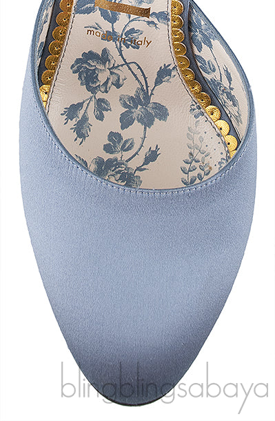 Gucci Blue Grey Satin Daisy 105 Slingback Heels