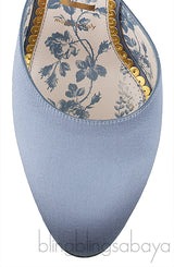 Gucci Blue Grey Satin Daisy 105 Slingback Heels