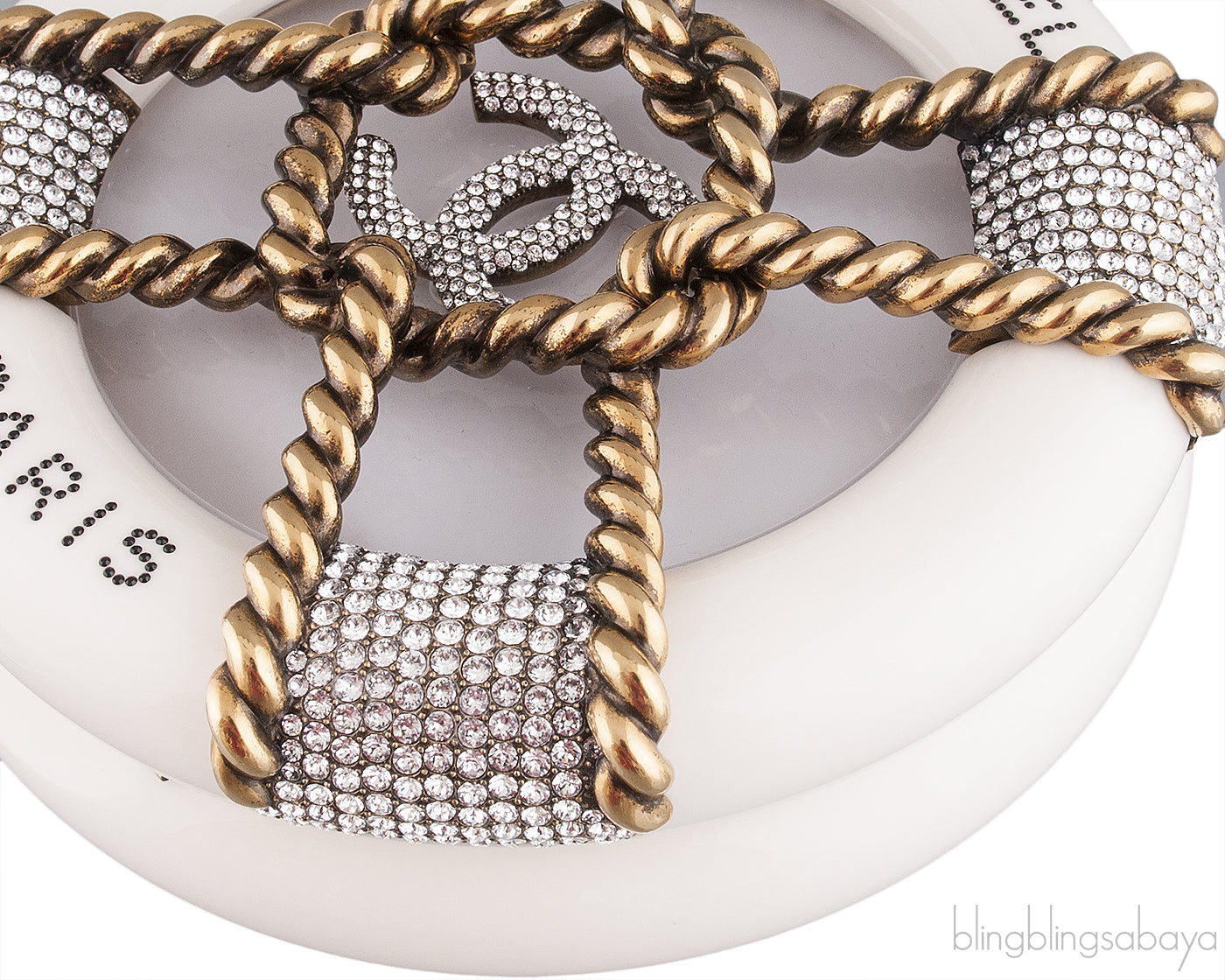 Off-white Crystal Gold Round Clutch