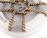 Off-white Crystal Gold Round Clutch