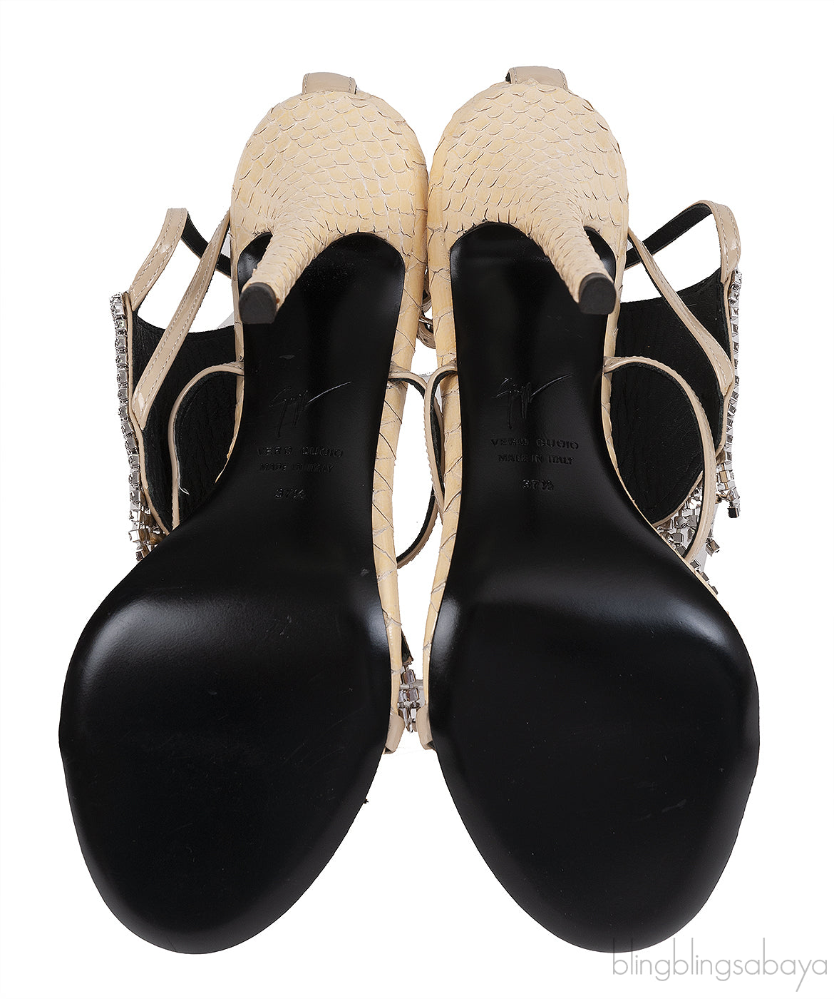 Giuseppe Zanotti Python Embossed Beige Crystal Sandals