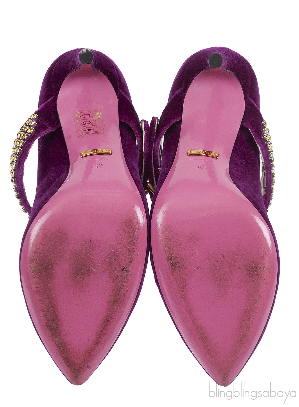 Gucci Purple Sylvie Velvet Crystal Embellished Heels 38