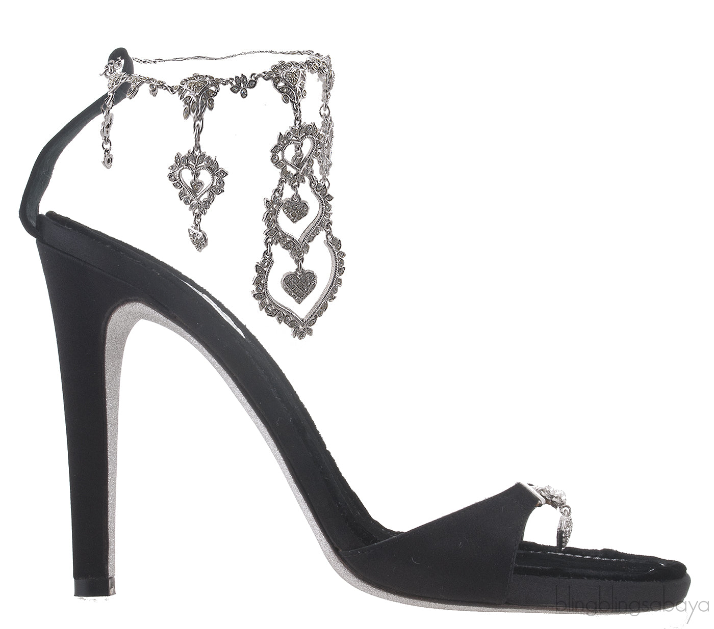 Black Heart Chain Strap Sandals