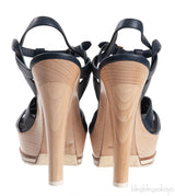 Yves Saint Laurent Blue Leather & Wood Heels Tribute