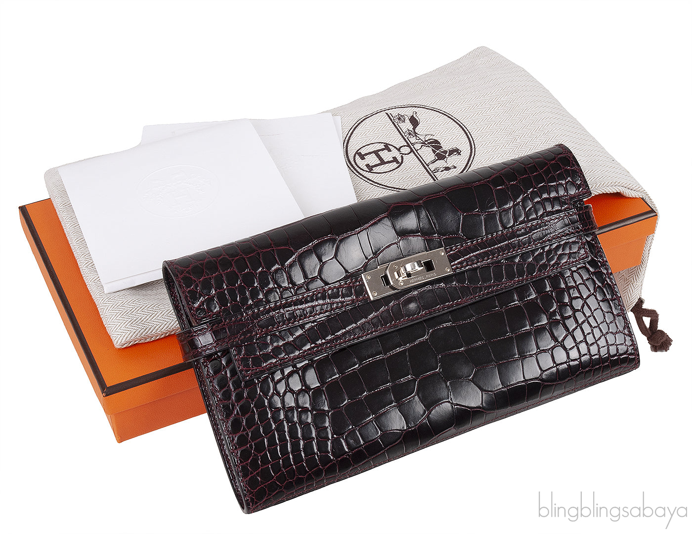 Hermes Kelly Wallet Burgundy Crocodile PHW