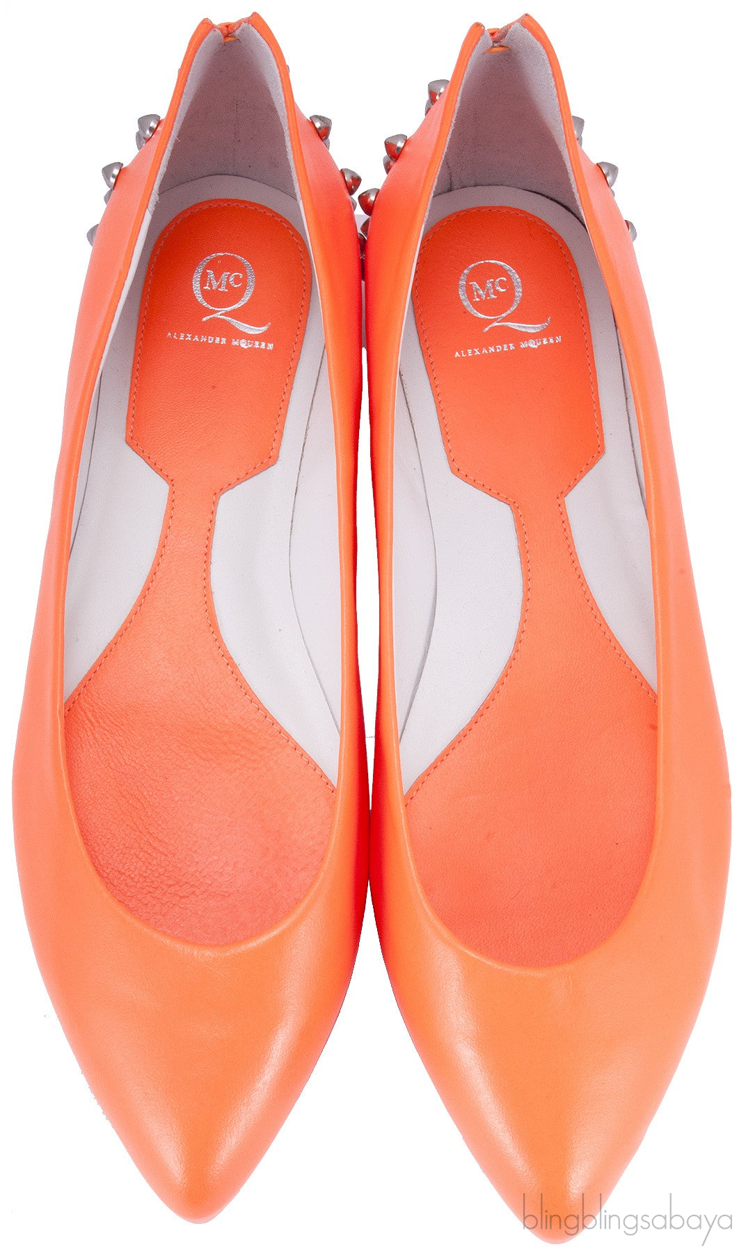 Studded Neon Orange Leather Flat