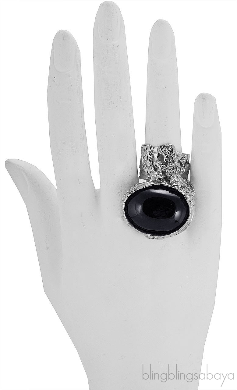 Silver & Black Arty Oval Ring