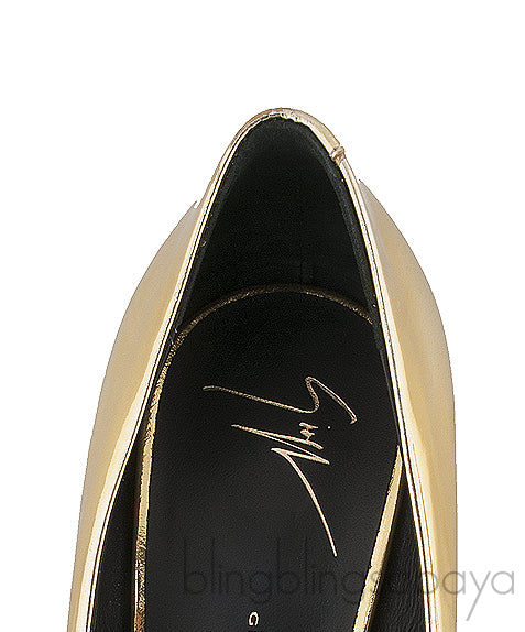 Gold Patent Peep Toe Pump
