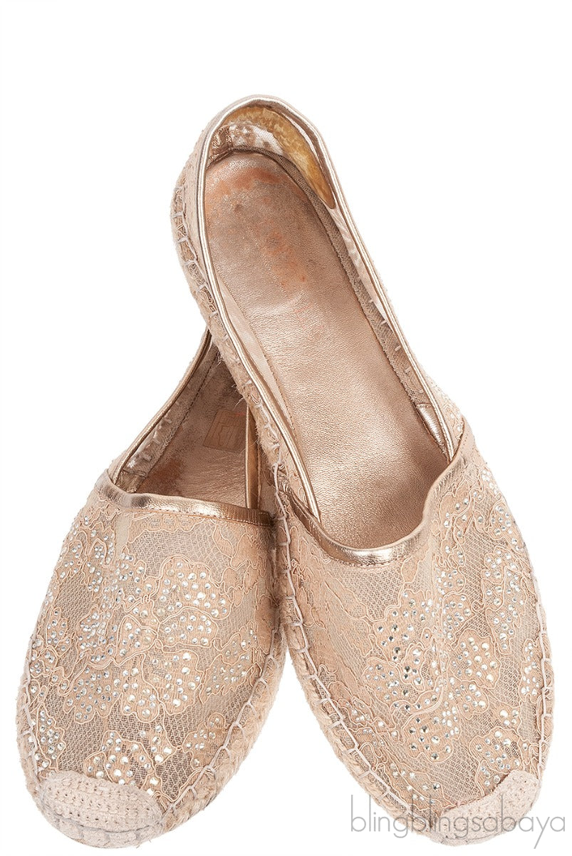 Lace Rhinestone Embellished Espadrille