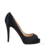 Christian Louboutin Prive Black Satin Peep Toe Pump