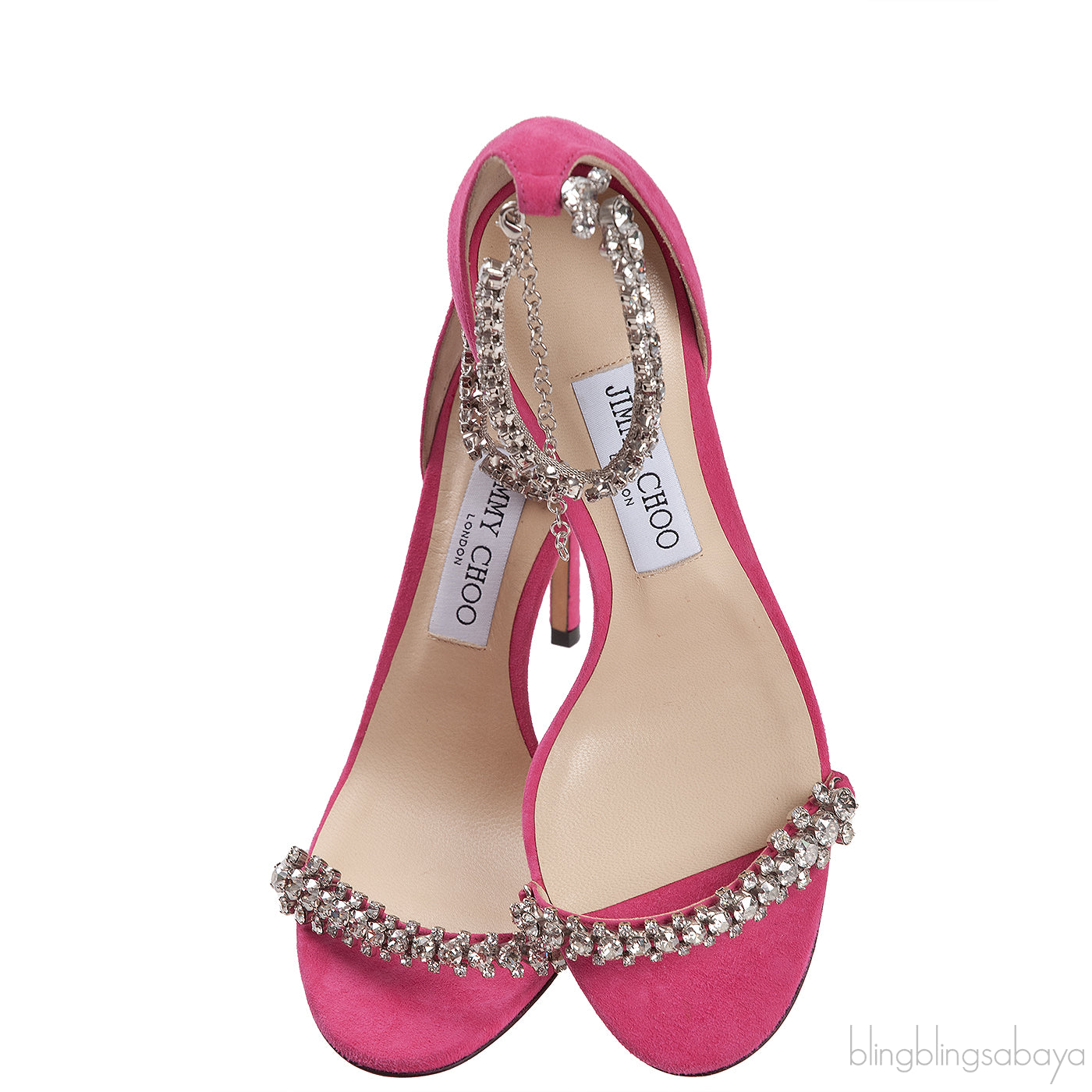 Jimmy Choo Shiloh Pink Suede Crystal Heels