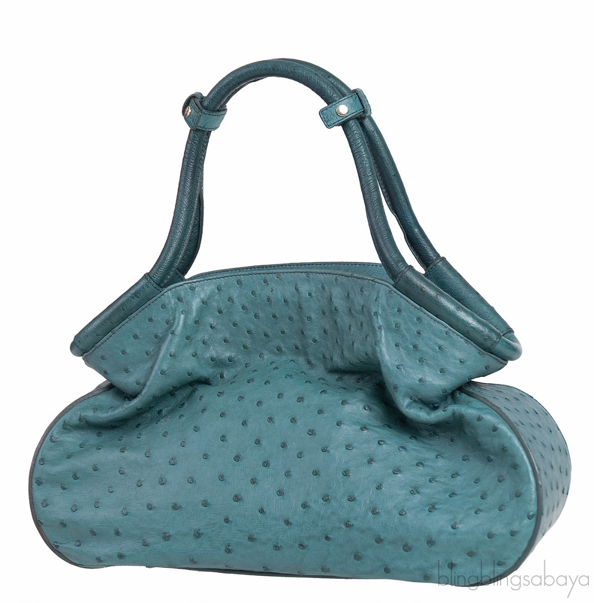 Yves Saint Laurent Green Ostrich Top Handle Bag