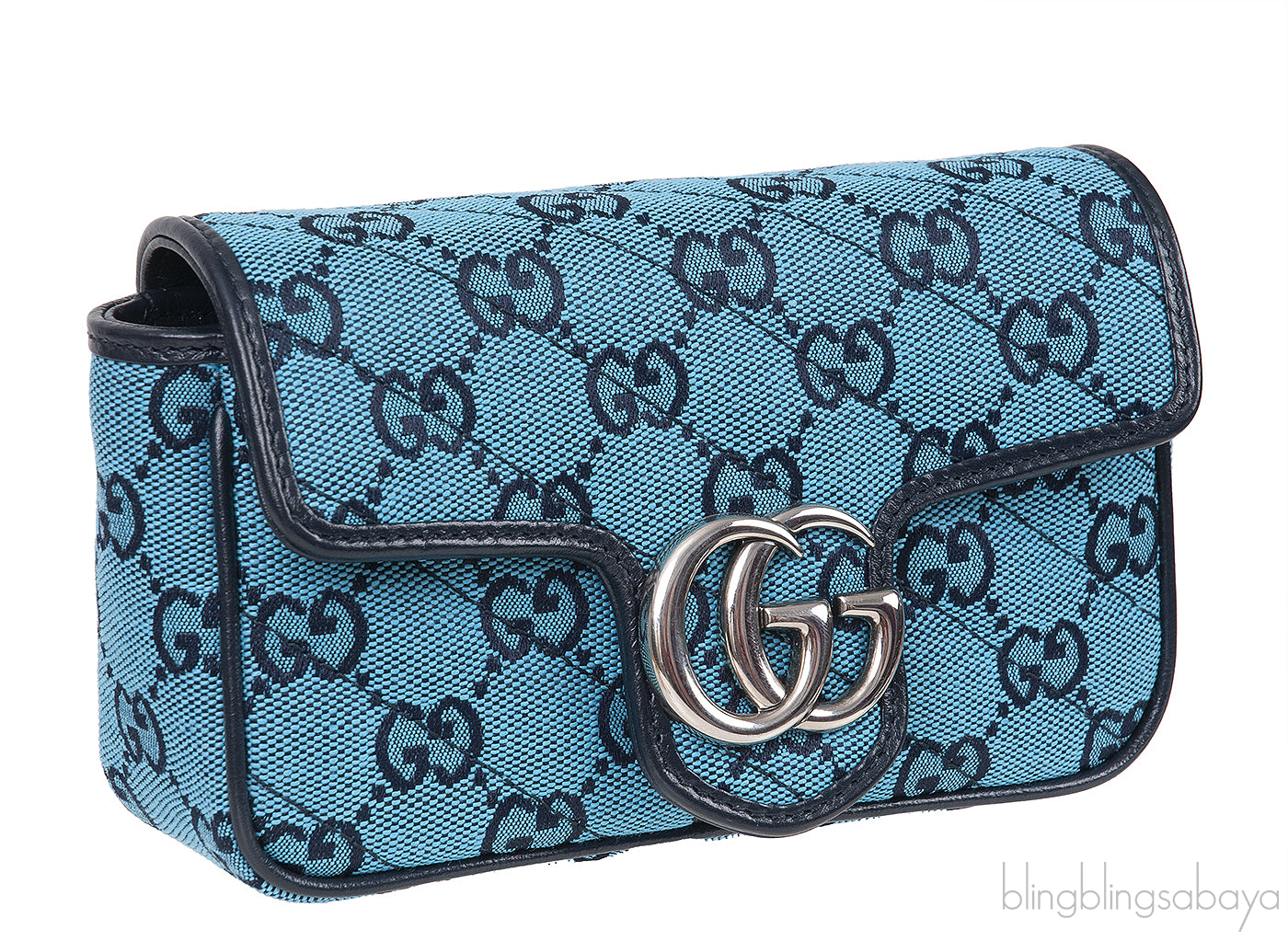 Blue GG Marmont Super Mini Bag PHW