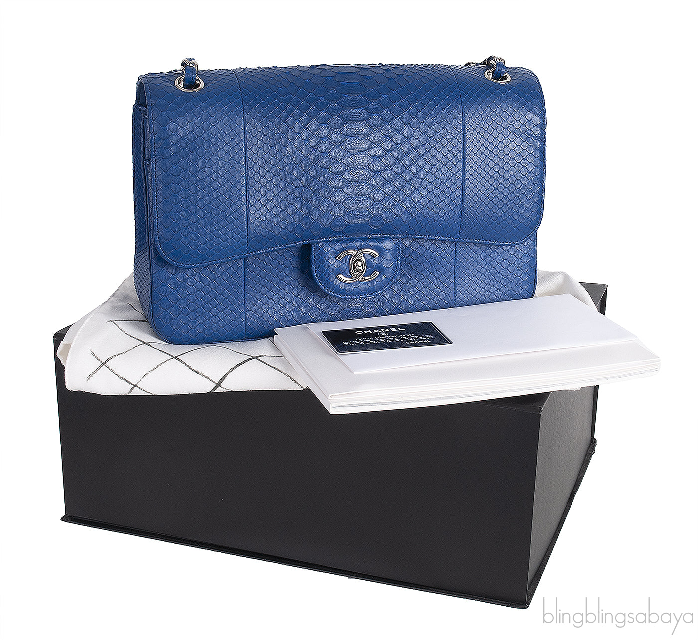 Chanel Classic Blue Python Jumbo Flap Bag
