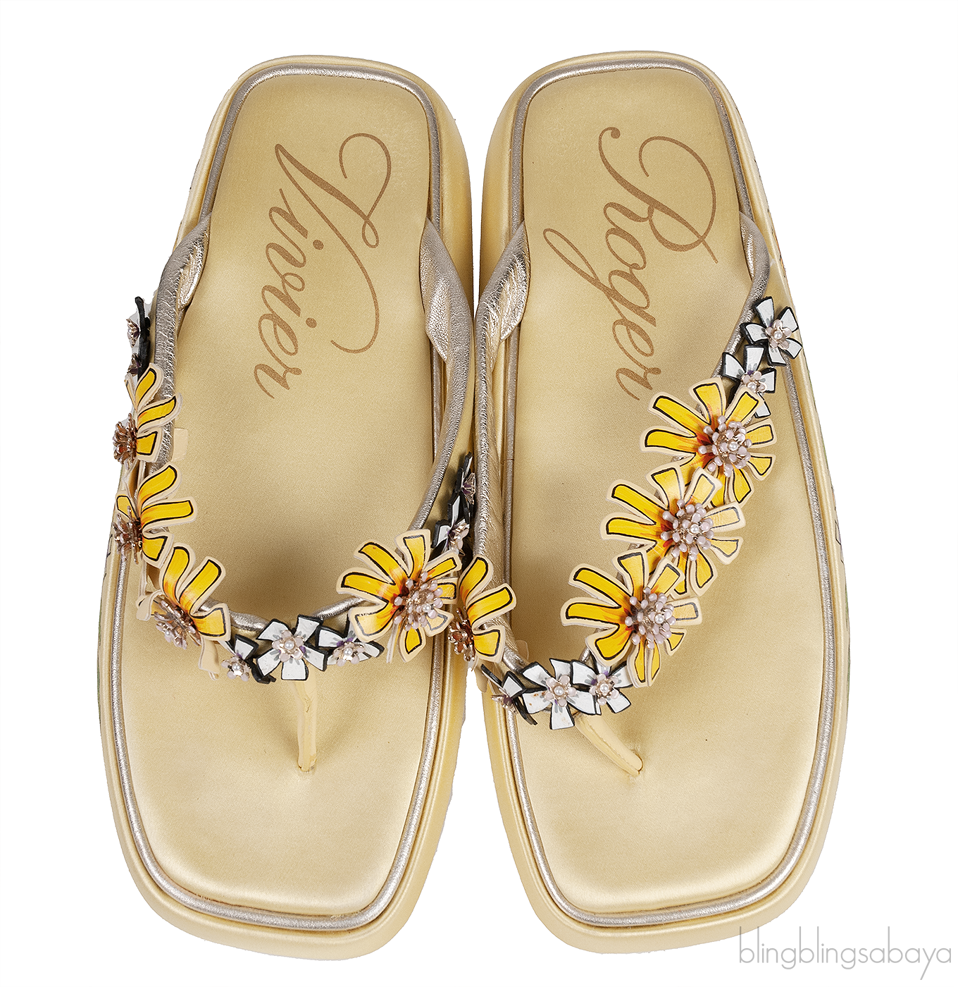Roger Vivier Light Yellow Slide Blossom Platform Mule