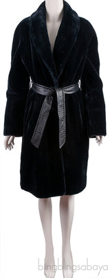 Black Acrylic Fux Fur Coat  w/ Belt
