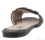 Black Crocodile Print Open Toe Slide